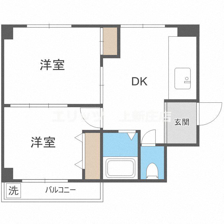 大淀ハイツ(2DK/7階)の間取り写真