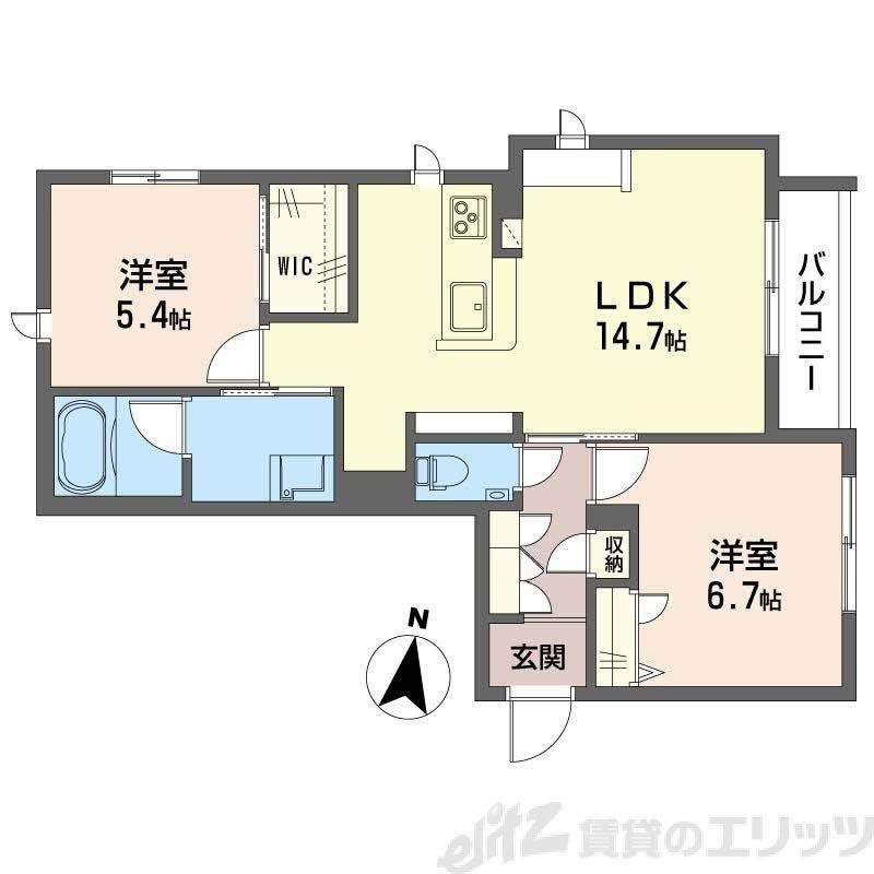 パラッツォ グロリオーサⅢ(2LDK/2階)の間取り写真