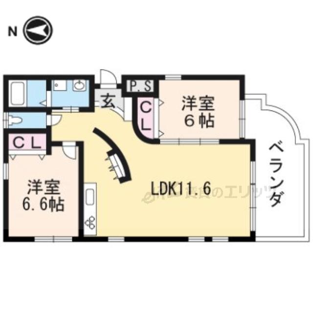ウォールデンヒルズ(2LDK/1階)の間取り写真