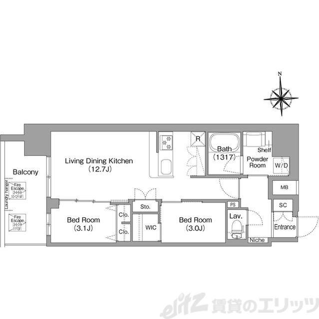 コンフォリア・リヴ東梅田(2LDK/8階)の間取り写真
