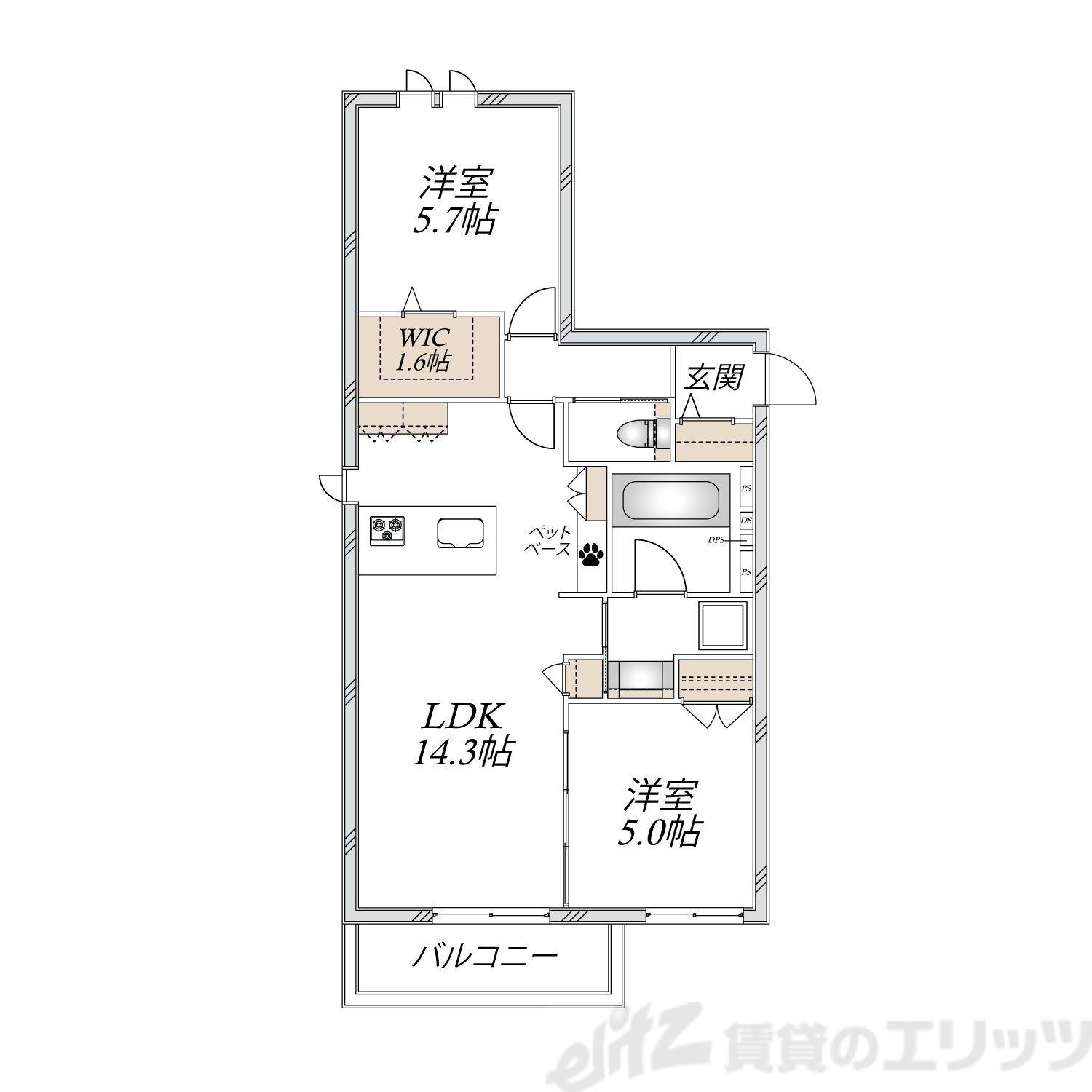 大阪市東淀川区上新庄2丁目へーベルメゾン(2LDK/2階)の間取り写真