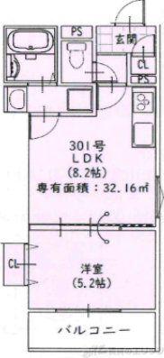 クリエオーレ淡路1(1LDK/3階)の間取り写真