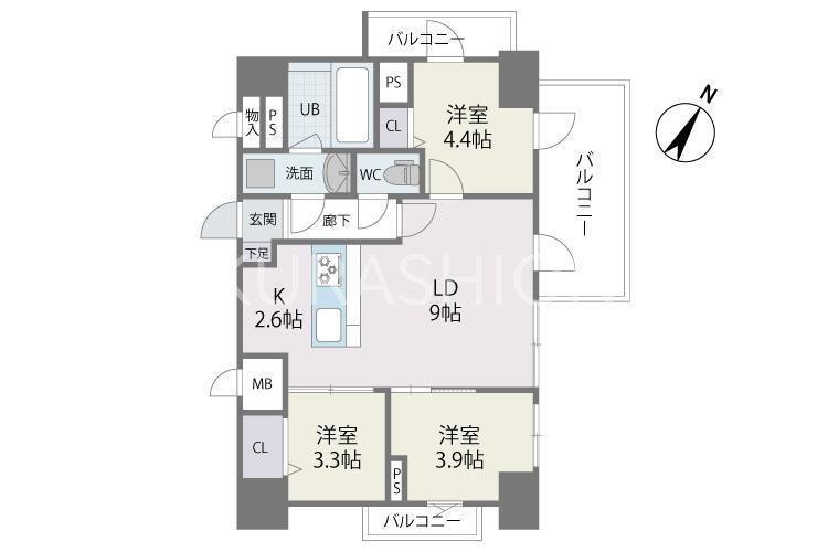 MODERN PALAZZO天神南Ⅱ(3LDK/9階)の間取り写真