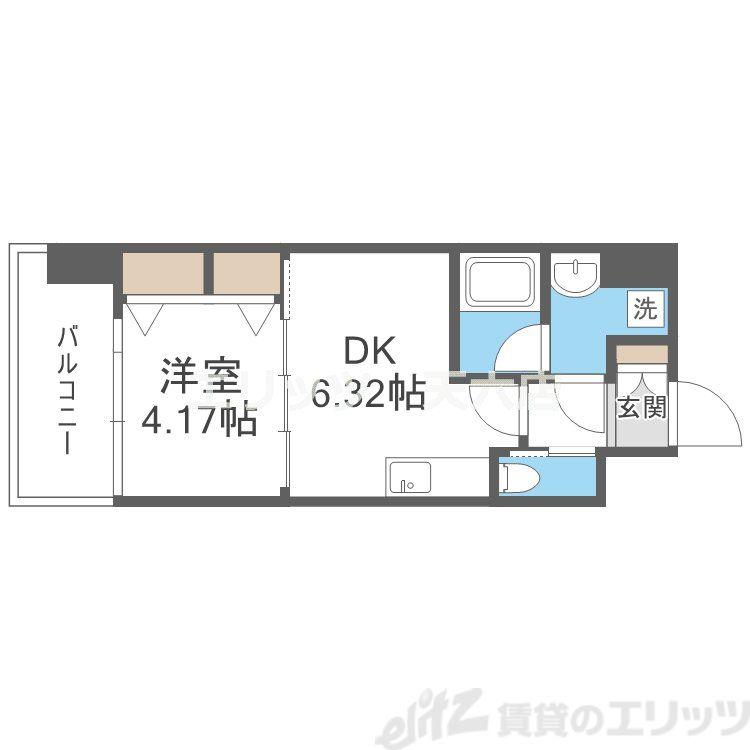 プレジオ江坂Ⅱ(1DK/6階)の間取り写真