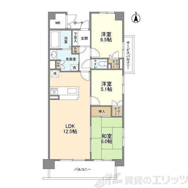 UURコート茨木東中条(3LDK/1階)の間取り写真