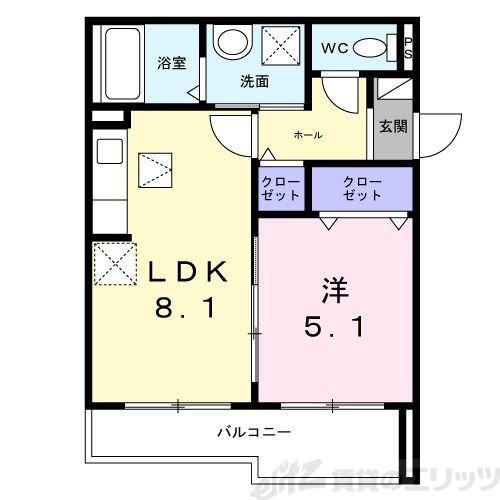 エスポアール上山手(1LDK/1階)の間取り写真