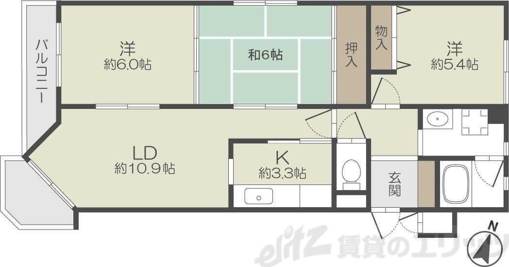 エスポワール中内(3LDK/3階)の間取り写真