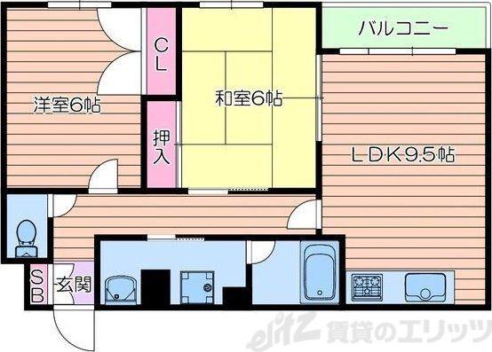 バッハレジデンス高槻I(2LDK/3階)の間取り写真