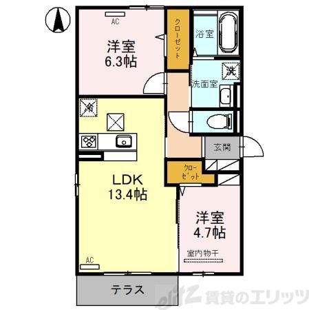 SPECIALE沢良宜西(2LDK/1階)の間取り写真