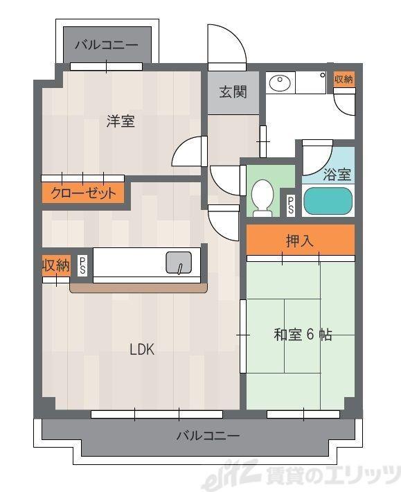 シャトー三木第3(2LDK/1階)の間取り写真