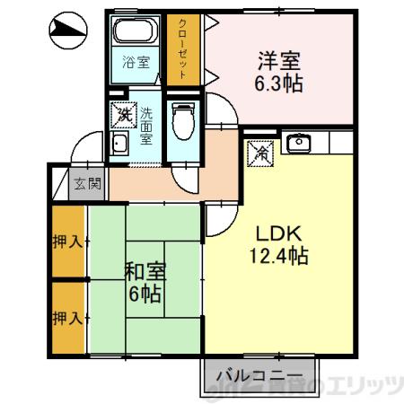カサブランカII(2LDK/1階)の間取り写真