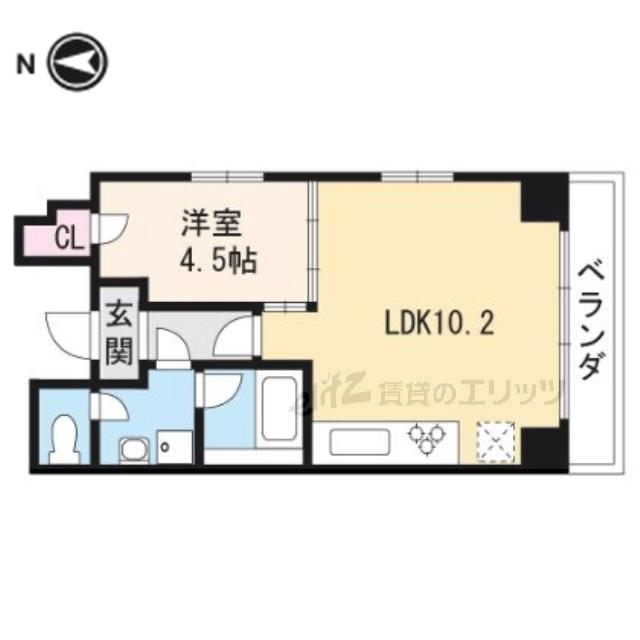 クオーレ茨木元町(1LDK/8階)の間取り写真