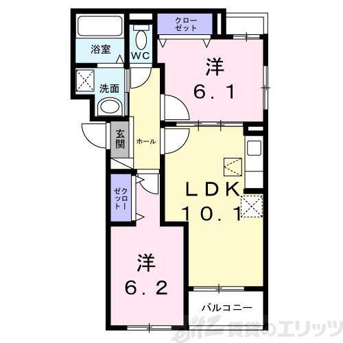 ブリオ安満 B棟(2LDK/2階)の間取り写真