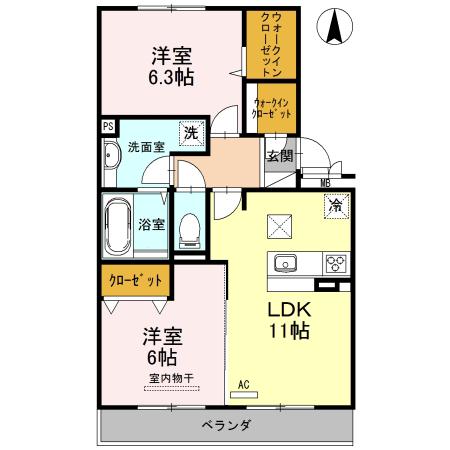 ベルフェリシア(2LDK/2階)の間取り写真
