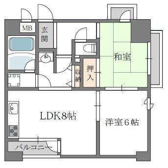 トータス西天満(2LDK/3階)の間取り写真