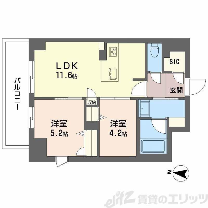 セントリヴィエ大阪梅田(2LDK/5階)の間取り写真