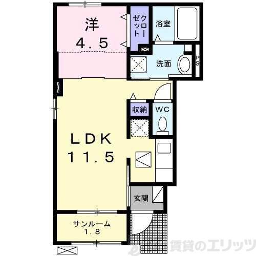 サンシャイン(1LDK/1階)の間取り写真