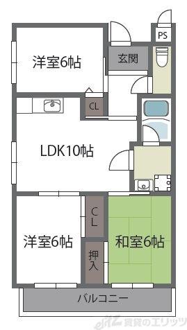 第2パークハイツ橋の内(3LDK/3階)の間取り写真