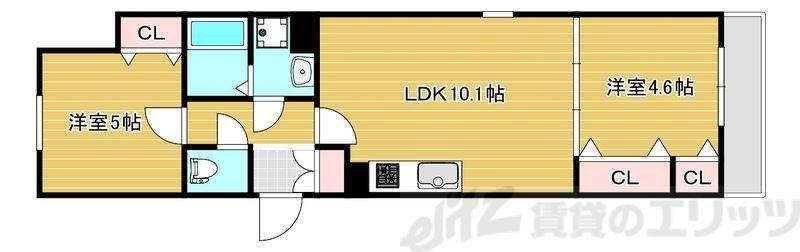 セレニティ豊川A棟(2LDK/1階)の間取り写真