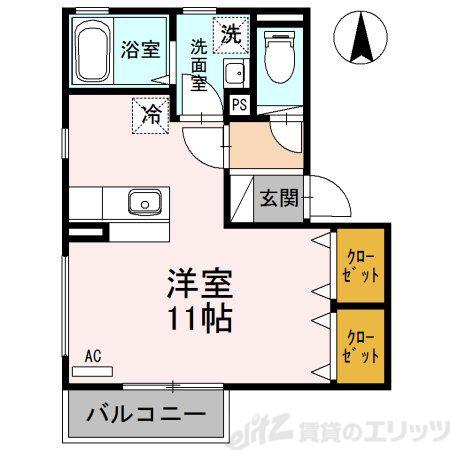シルクコートC棟(ワンルーム/2階)の間取り写真