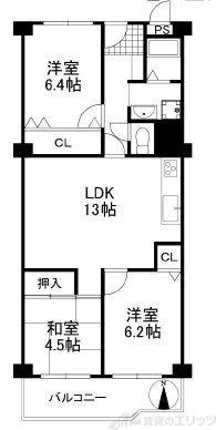 春日丘グリーンハイツB棟(3LDK/6階)の間取り写真