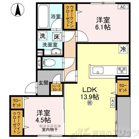 D-RESIDENCE南茨木(2LDK/1階)の間取り写真
