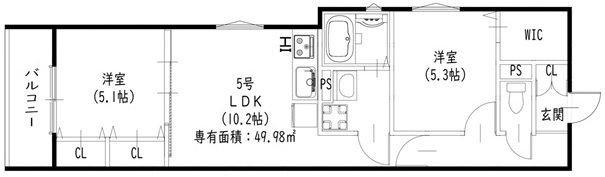 ピレーネ一津屋(2LDK/3階)の間取り写真
