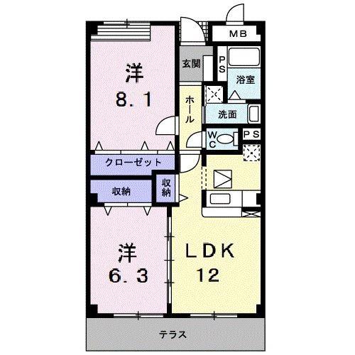 ソレアード(2LDK/1階)の間取り写真