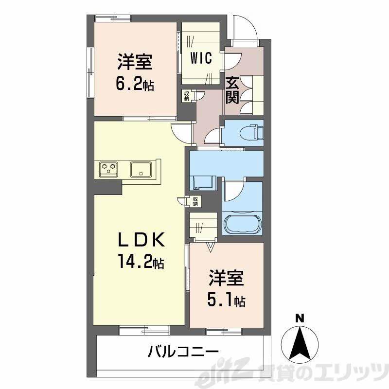 グラン エリテ 常盤(2LDK/2階)の間取り写真