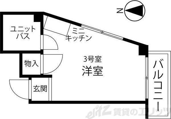緑地公園ローレルハイツ(ワンルーム/3階)の間取り写真
