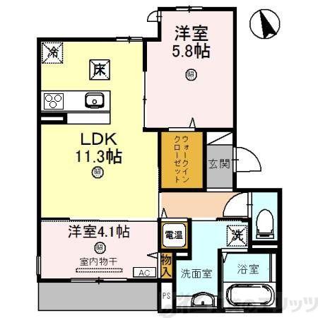 EL・SERENO江坂 ウエスト(2LDK/1階)の間取り写真
