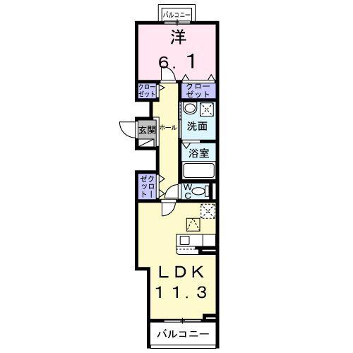 ユニゾン安満 A棟(1LDK/2階)の間取り写真