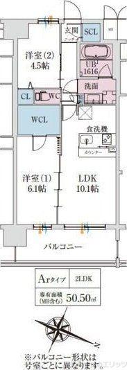 スプランディッド梅田グランノース(2LDK/8階)の間取り写真