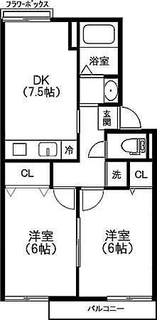 ルミエール安満(2DK/2階)の間取り写真