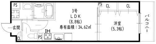 ピレーネ一津屋(1LDK/2階)の間取り写真