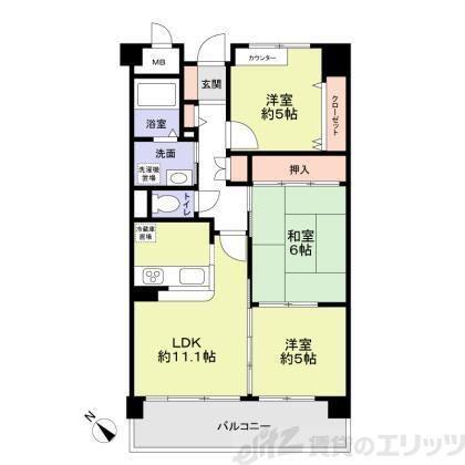 カーサヴェルデ大道南(3LDK/1階)の間取り写真