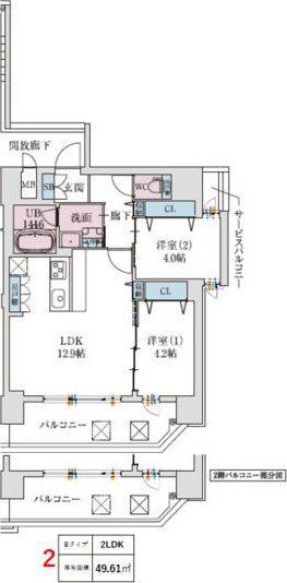 スプランディッド梅田ウエスト(2LDK/9階)の間取り写真