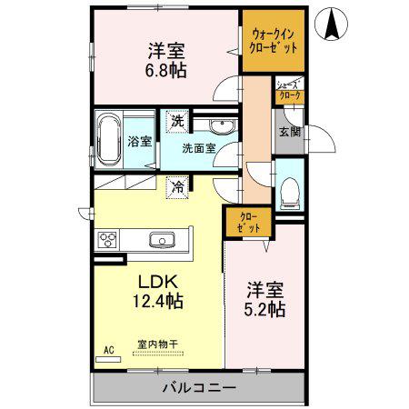 プランドール宏都 B棟(2LDK/3階)の間取り写真