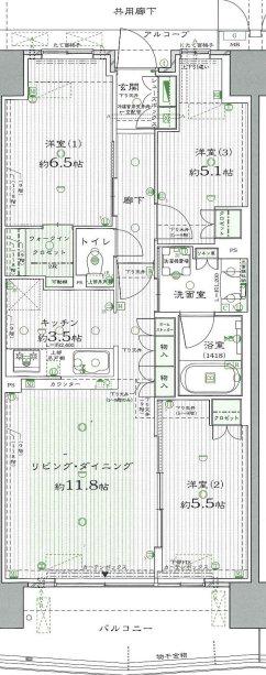 メイツ上新庄SHIN-CITY(3LDK/7階)の間取り写真