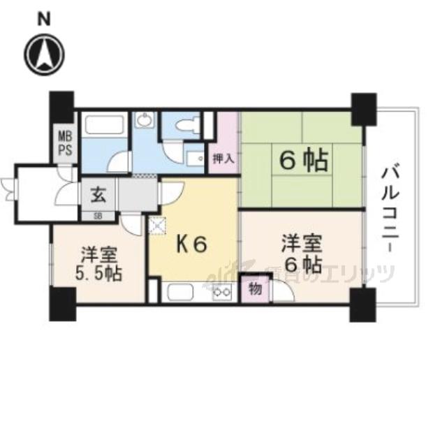 ライオンズマンション高槻(2LDK/3階)の間取り写真