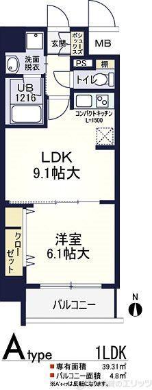 ソラージュ茨木(1LDK/3階)の間取り写真