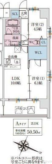 スプランディッド梅田グランノース(2LDK/7階)の間取り写真