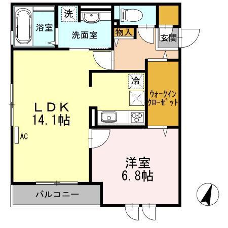 ウイングヒルズ(1LDK/1階)の間取り写真