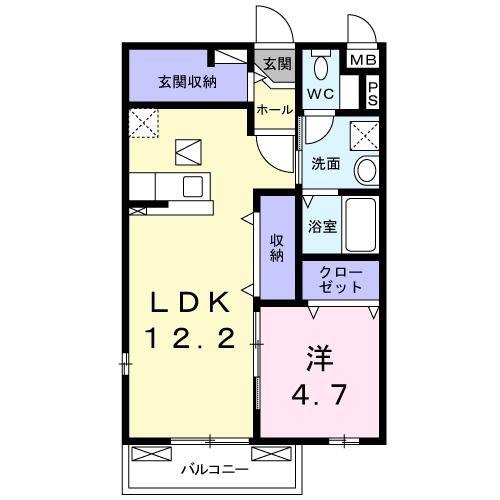 ハイバレー ノルド(1LDK/1階)の間取り写真