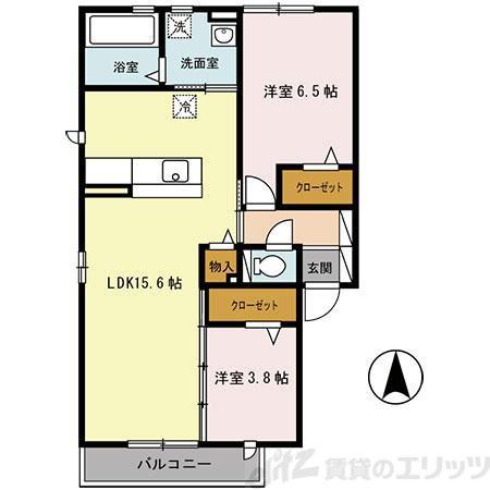 リュー・グロワールA棟(2LDK/2階)の間取り写真