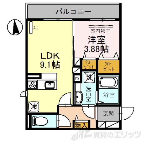 エトワールウエスト(1LDK/3階)の間取り写真