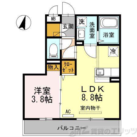 ヴィラコンフォート箕面(1LDK/2階)の間取り写真