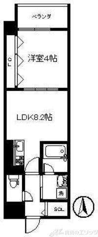 シェルズ高槻(1LDK/2階)の間取り写真