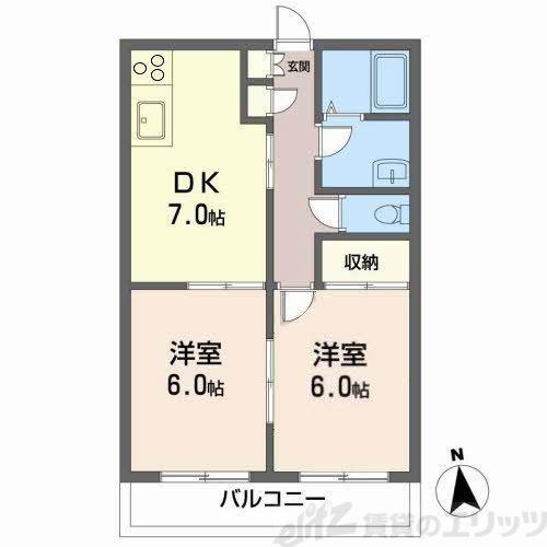 グリーンルーフ大冠A棟(2DK/2階)の間取り写真