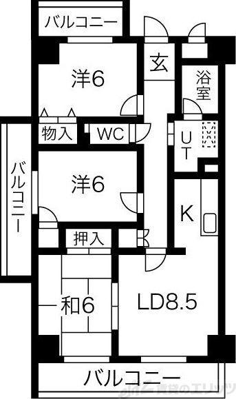 ロイヤルプラザ千里(3LDK/4階)の間取り写真